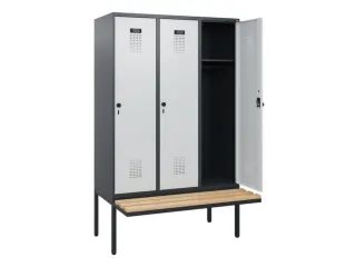 locker met bank,HxBxD 1950x1200x815mm,3vak,vak B 400mm,draaigrendel - 1