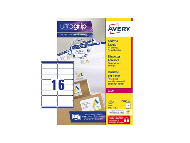 adresetiket Avery QuickPeel 99,1x33,9 wit 250 vel 16 etiketten per vel