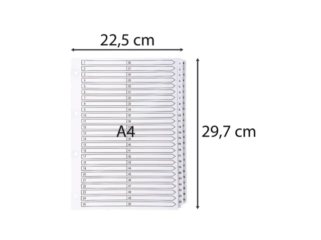 Tabbladen karton 160g A4 1-50 wit