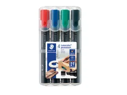 Viltstift Lumocolor 350 permanent beitelpunt set à 4 stuks assorti