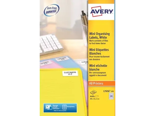 Mini etiketten Avery L7656-100 46x11.1mm wit 8400 stuks
