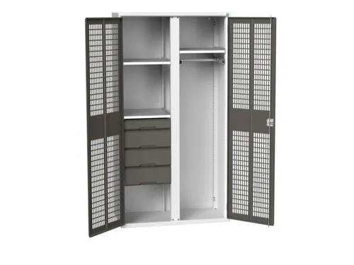 Locker 2000x1050x550mm 3 vakken lade, dubbele ventilatiedeur, RAL7016