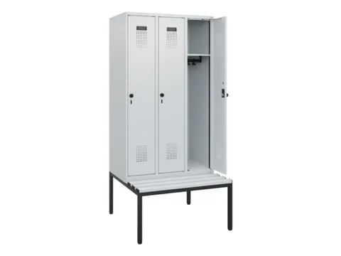 locker met bank,HxBxD 1950x900x815mm,3vak,vak B 300mm,draaigrendel