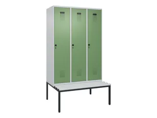 locker met bank,HxBxD 2120x1200x815mm,3vak,vak B 400mm,draaigrendel - 2