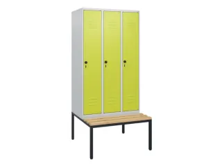 locker met bank,HxBxD 1950x900x815mm,3vak,vak B 300mm,draaigrendel - 1