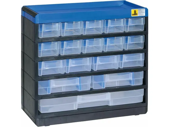 magazijnkast HxBxD 285x300x135mm 17laden behuizing zwart/blauw