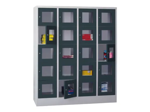 lockerkast,HxBxD 1850x1600x500mm,4x5vakken,RAL7035,front RAL7016