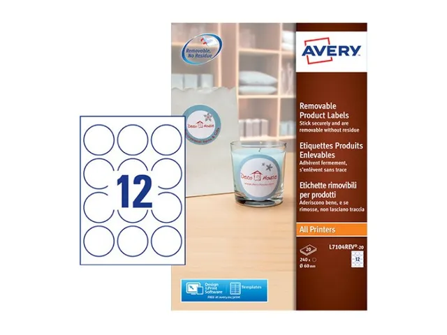 Etiket Avery L7104REV-20 60mm afneembaar wit 240stuks