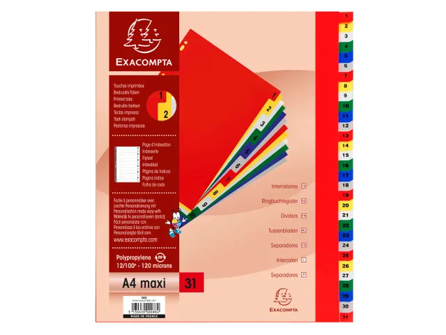 Tabbladen PP A4+ bedrukt 1-31 ass