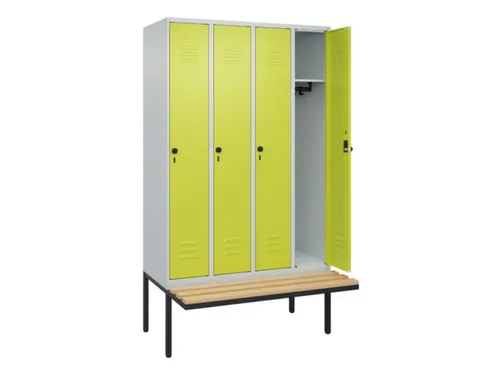 locker met bank,HxBxD 2120x1200x815mm,4vak,vak B 300mm,draaigrendel