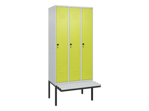 locker met bank,HxBxD 2120x900x815mm,3vak,vak B 300mm,draaigrendel