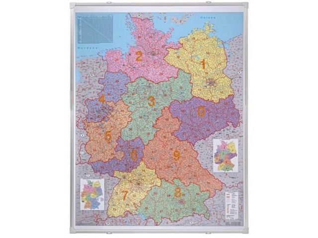 Landkaartbord Duitsland, Postcodekaart 98x138cm