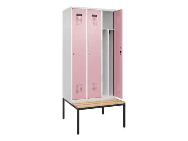 locker met bank,voor scheiding van kleding,HxBxD 2120x900x815mm,3vak