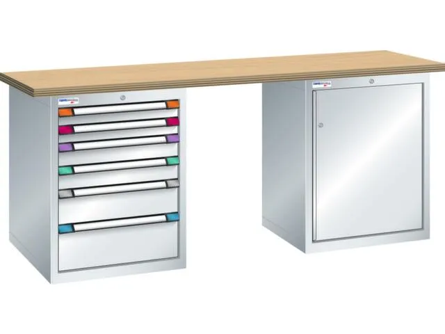 établi,HxlxP 840x2000x700mm,RAL7035,face avant RAL7035