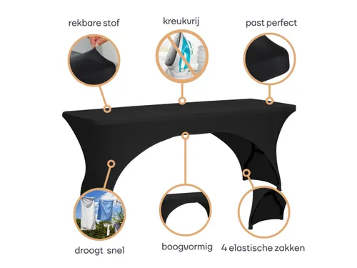 Hoes voor Tafel Zwart Stretch Rechthoekig met boogvorm 180x75x74 cm