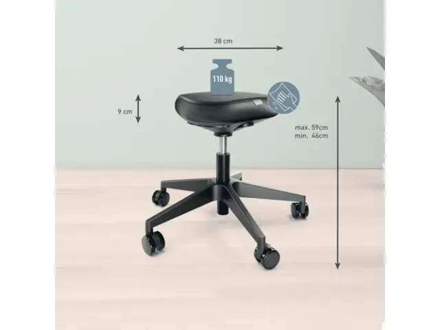 Zitkruk Leitz Ergo met wieltjes en comfortzitting 600x460x600mm zwart