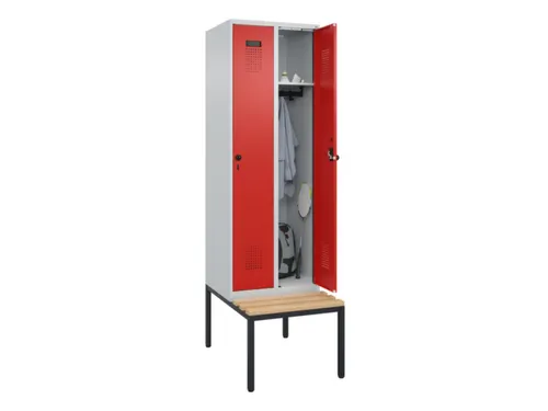 locker met bank,HxBxD 2120x600x815mm,2vak,vak B 300mm,draaigrendel