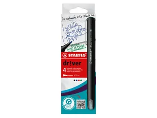 Fineliner STABILO dr!ver Etui met 4 kleuren Medium punt 0.8mm - 6