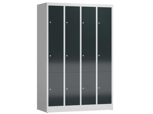 Lockerkast 1800x1185x500mm 4x3 vakken cilinderslot, sokkel, RAL7016