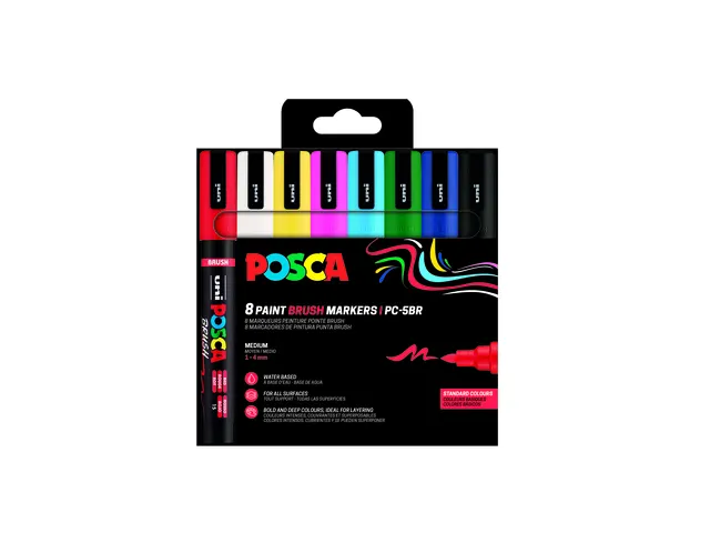 Paintmarker Uni POSCA PC-5BR brushpunt M assorti 8st