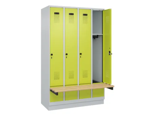 locker met bank,HxBxD 1950x1200x815mm,4vak,vak B 300mm,draaigrendel