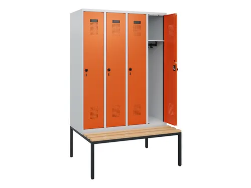 locker met bank,HxBxD 1950x1200x815mm,4vak,vak B 300mm,draaigrendel