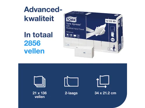 Tork 120399 Xpress H2 multifold M Handdoek Advanced Soft 21x136 vel