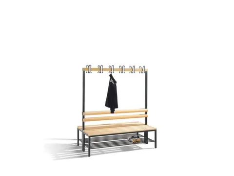 Omkleedbank 1500mm Houten Zitlatten Dubbel Hakenlijst Schoenenrek