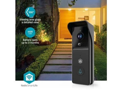 Videodeurbel Nedis Smartlife Wifi 3MP Full HD 1296p zwart