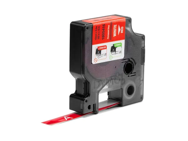 Labeltape Dymo Rhino 1805416 Vinyl 12mmx5.5m Wit op Rood