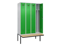 locker met bank,voor scheiding van kleding,HxBxD 2120x1200x815mm,4vak