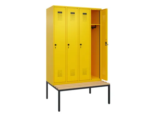 locker met bank,HxBxD 2120x1200x815mm,4vak,vak B 300mm,draaigrendel