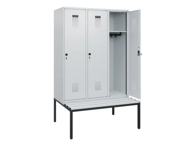 locker met bank,HxBxD 1950x1200x815mm,3vak,vak B 400mm,draaigrendel
