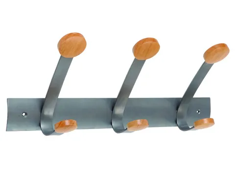 PMV3 wandkapstok met 3 dubbele haken metaalgrijs / licht hout