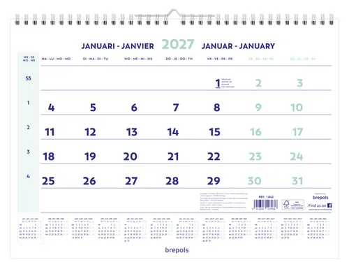1-Maandskalender 2027 Brepols 43x31.5cm