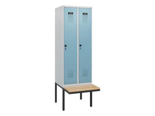 locker met bank,HxBxD 1950x600x815mm,2vak,vak B 300mm,draaigrendel