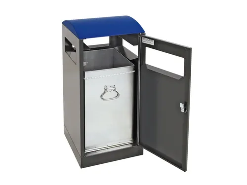 afvalbak,v. buiten,40l,HxBxD 815x350x350mm,legbord,romp staal RAL7016