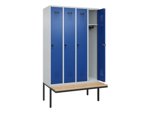locker met bank,HxBxD 2120x1200x815mm,4vak,vak B 300mm,draaigrendel