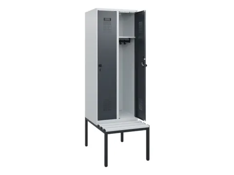 locker met bank,HxBxD 1950x600x815mm,2vak,vak B 300mm,draaigrendel