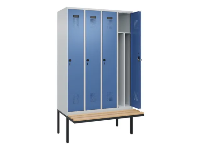 locker met bank,voor scheiding van kleding,HxBxD 2120x1200x815mm,4vak