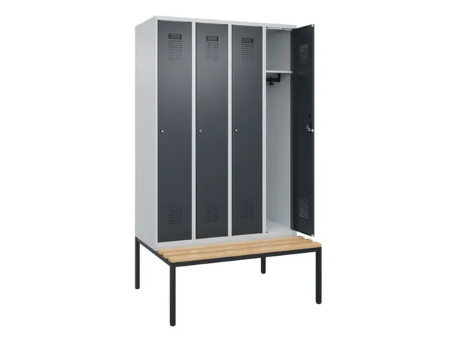 locker met bank,HxBxD 2120x1200x815mm,4vak,vak B 300mm,cilinderslot