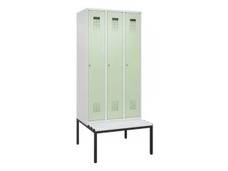 locker met bank,HxBxD 2120x900x815mm,3vak,vak B 300mm,cilinderslot - 2