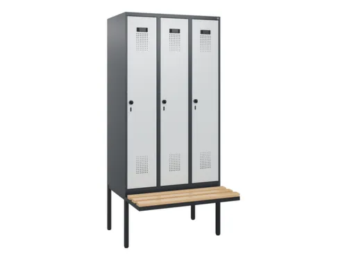 locker met bank,HxBxD 1950x900x815mm,3vak,vak B 300mm,draaigrendel