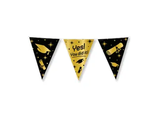 Slinger Folie vlaggen Party Flag Foil 'You Did It' Goud-Zwart 10m - 3