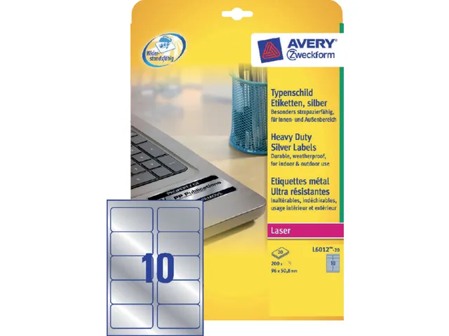 Etiket Avery Zweckform L6012-20 96x50.8mm Zilver 200 stuks