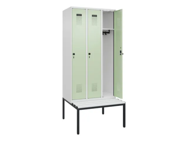 locker met bank,HxBxD 2120x900x815mm,3vak,vak B 300mm,draaigrendel