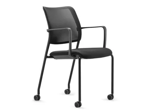 Bezoekersstoel 4Wielen Zwart Armleuningen Zitting Zwart Stof Netrug