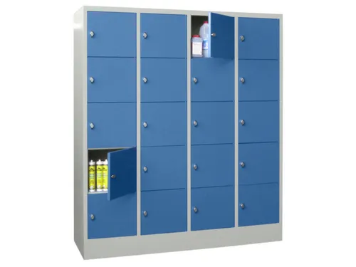 lockerkast,HxBxD 1850x1600x500mm,4x5vakken,RAL7035,front RAL5012