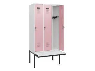 locker met bank,HxBxD 1950x900x815mm,3vak,vak B 300mm,draaigrendel - 1