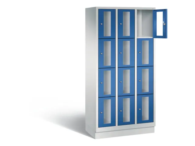 Lockerkast 1800x900x500mm 3x4 vakken Cilinderslot, Sokkel, RAL5010